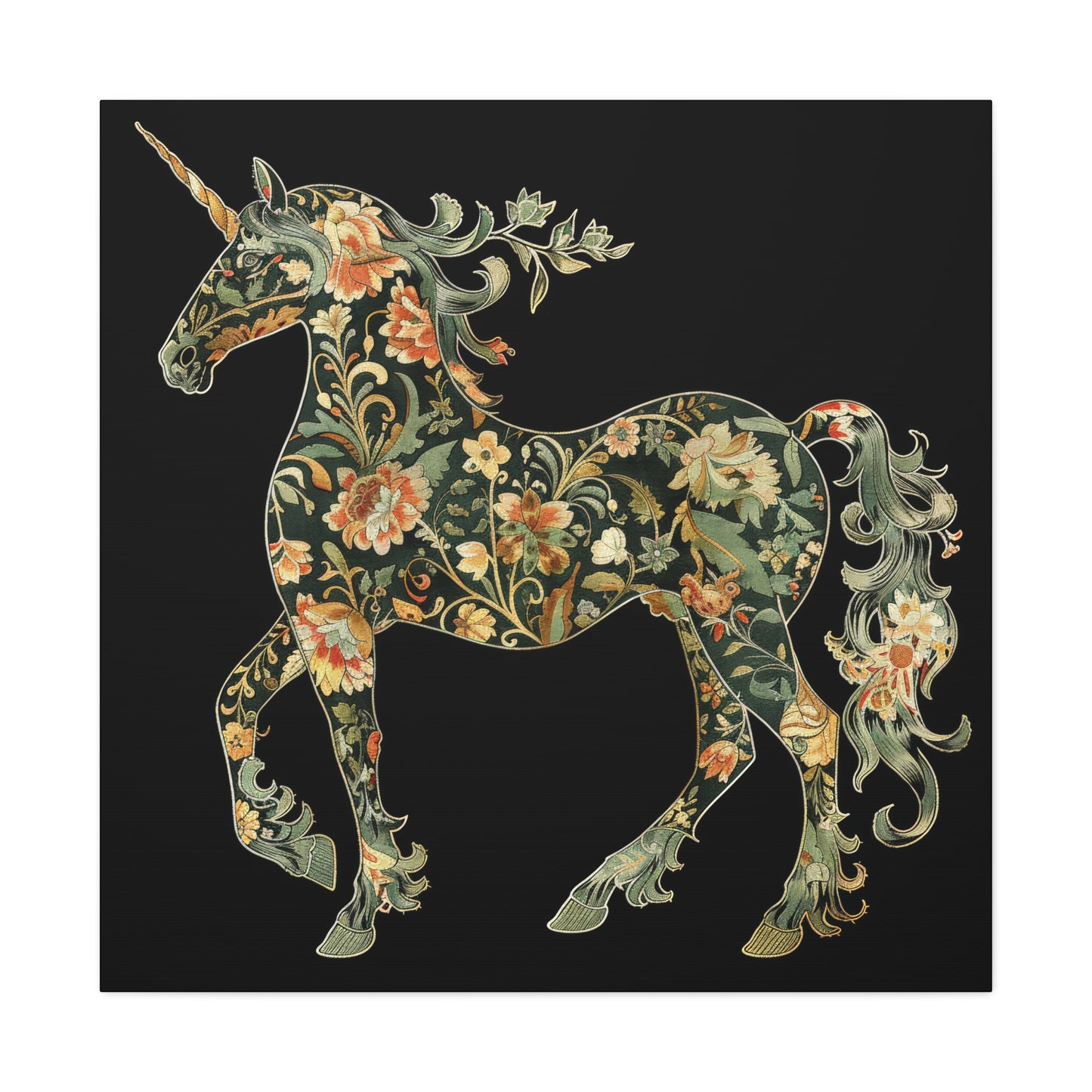 Floral Unicorn Canvas Art Print, Canvas Gallery Wraps, Nature Decor, Home Wall Decor, Boho Style, Animal Artwork