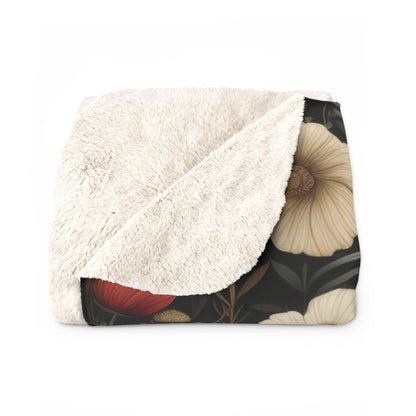 Red Poppy And White Flowers Pattern Fleece Sherpa Blanket