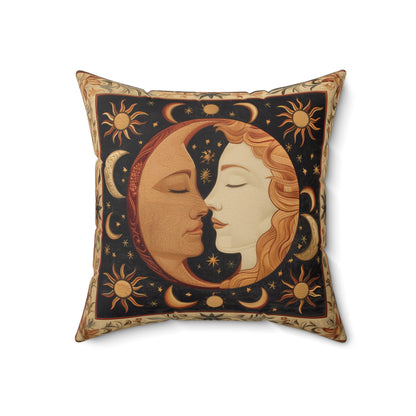 Celestial Harmony Pillow, Moon & Sun Design, Boho Decor, Cozy Home Accent, Starry Night Gift, Astrology Lovers