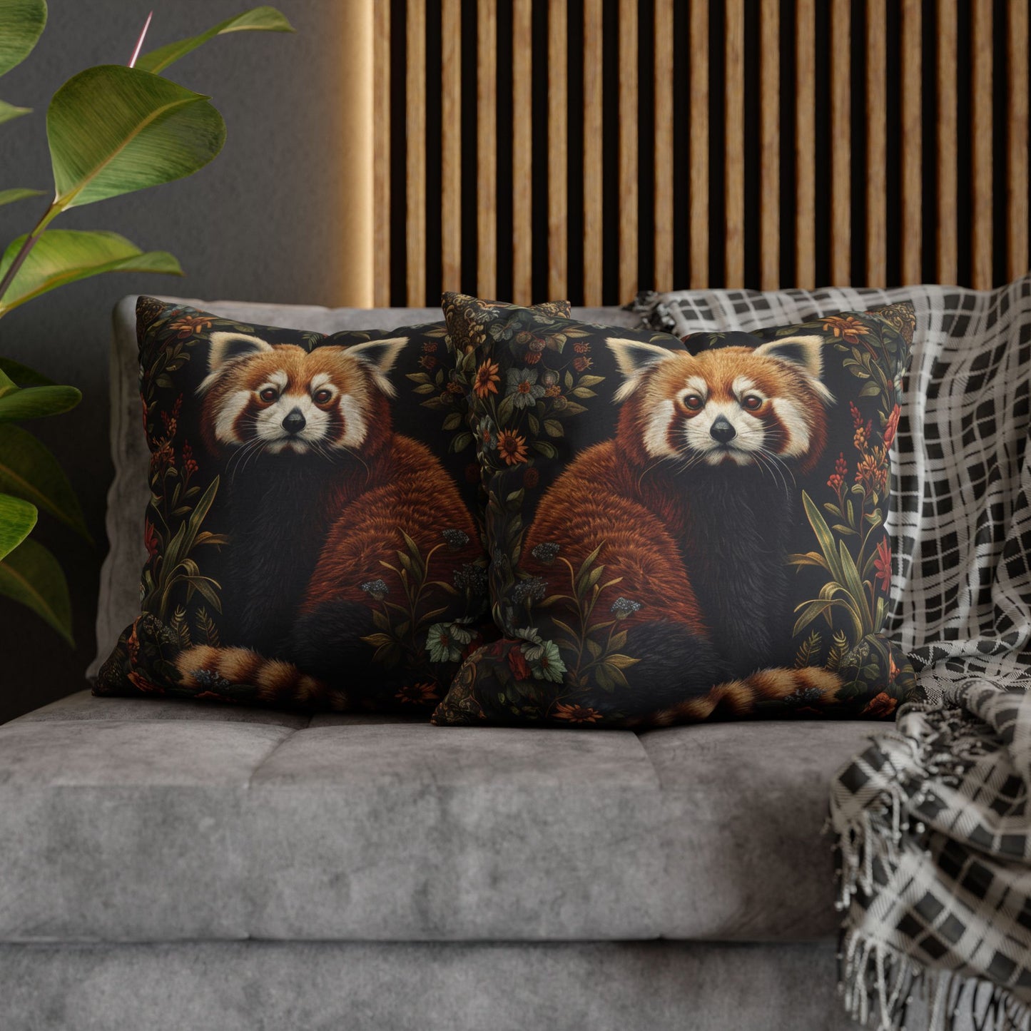 Red Panda Throw Pillowcase: William Morris Rustic Floral Accent Cushion