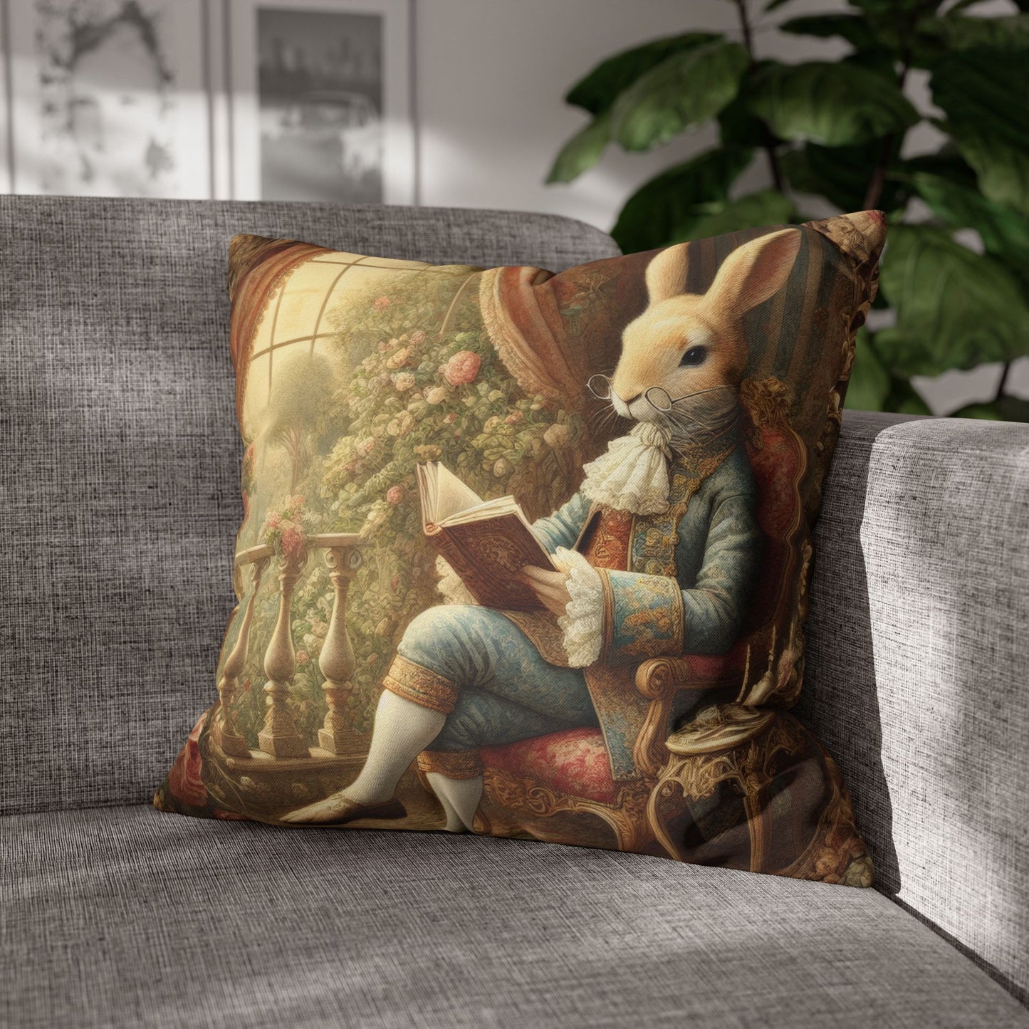 Whimsical Rabbit Pillowcase | Cozy Home Accent for Bunny Lovers, Decorative Cushion for Baby Shower, Easter Decor, Animal Art Print