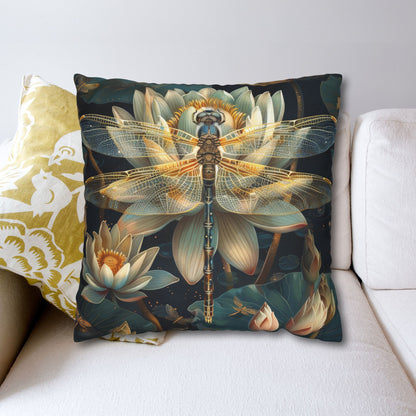 Art Deco Dragonfly White Water Lily Pillowcase