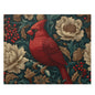 Red Cardinal Floral Puzzle, William Morris Inspired Botanical Jigsaw for Family