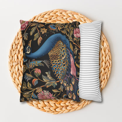 William Morris Inspired Peacock Pillowcase, Forest Floral Art, Peacock Spun Polyester Square Pillowcase
