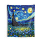 Starry Night Inspired Wall Tapestry with Floral Field, Vibrant Artistic Home Decor