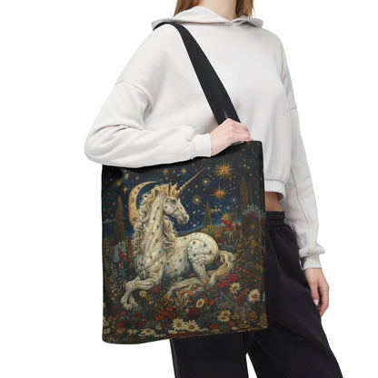 William Morris Inspired Celestial Unicorn Tote Bag | Moonlit Fantasy Market Bag