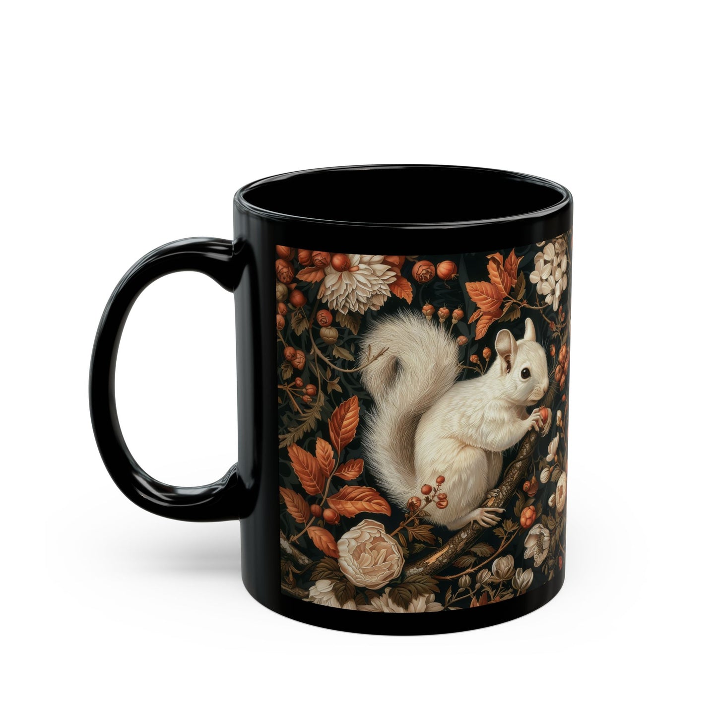 Mug Woodland Squirrel Art Nouveau William Morris Inspired Fall Autumn Black Coffee 11oz 15oz, Gift for Nature Lover, Kitchen Decor, Unique