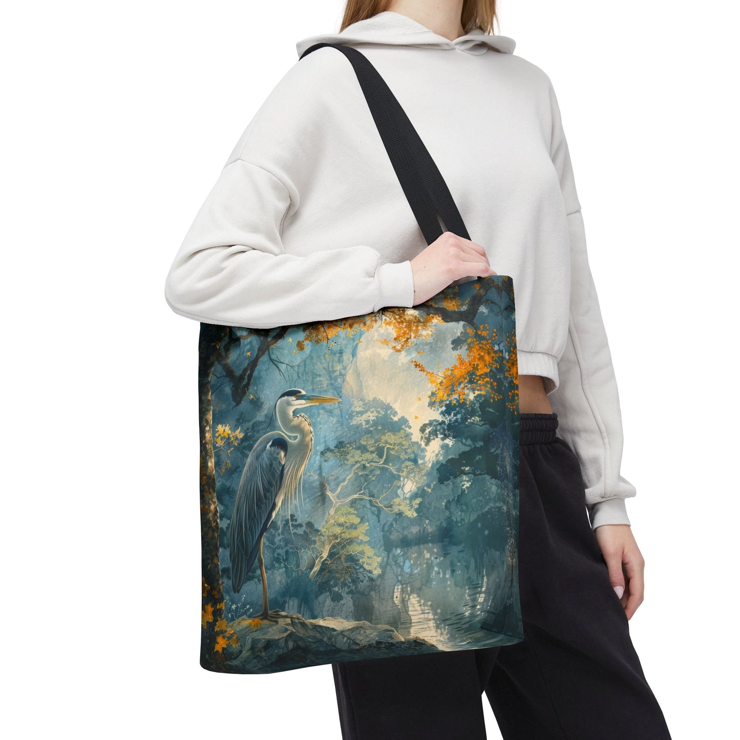 Heron Forest Tote Bag | Misty Woodland Bird Market Bag