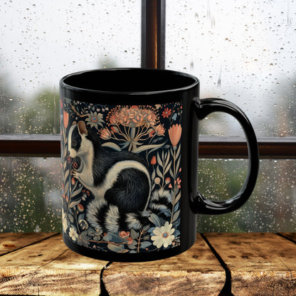William Morris Inspired Floral Skunk Art Nouveau Coffee Mug For Her Him Ceramic Mug Black Mug 11oz, 15oz