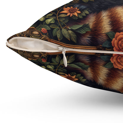 Red Panda Throw Pillow: William Morris Rustic Floral Accent Cushion