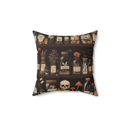 Gothic Apothecary Pillow, Witchcraft Potion Shelf Dark Academia Throw Cushion, Spooky Halloween Decor