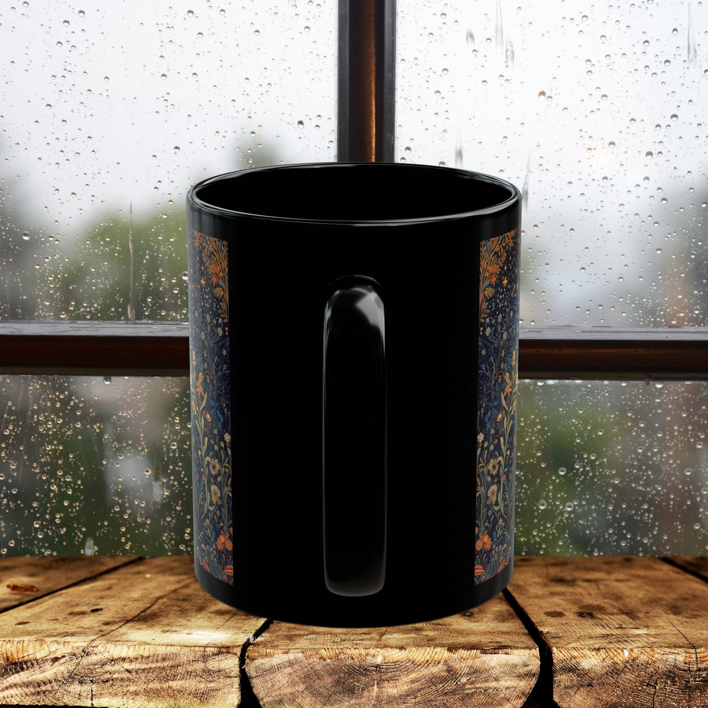 Mystical Black Cat Moon Mug, Celestial Floral Night Garden Coffee Cup 11oz & 15oz, Witchy Starry Magic Cat Lover Gift