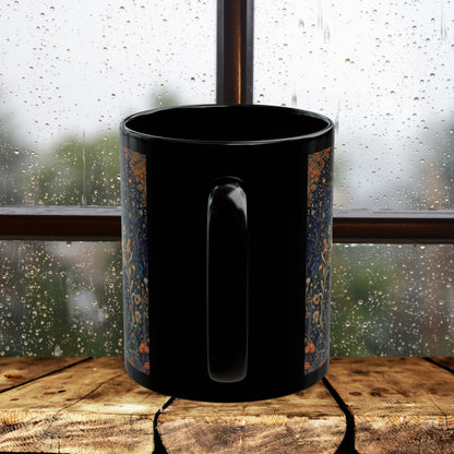 Mystical Black Cat Moon Mug, Celestial Floral Night Garden Coffee Cup 11oz & 15oz, Witchy Starry Magic Cat Lover Gift