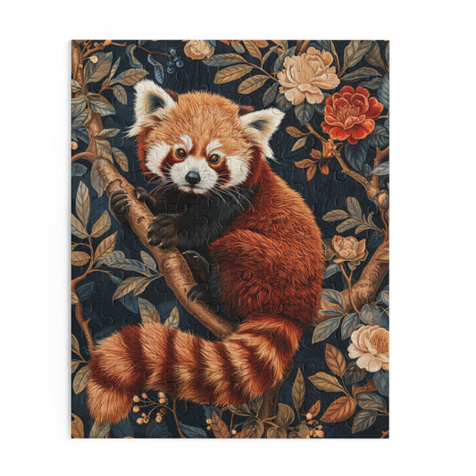 William Morris Inspired Forest Red Panda Jigsaw Puzzle Box | Cottage-core Art Nouveau Puzzle Box (120, 252, 500-Piece)