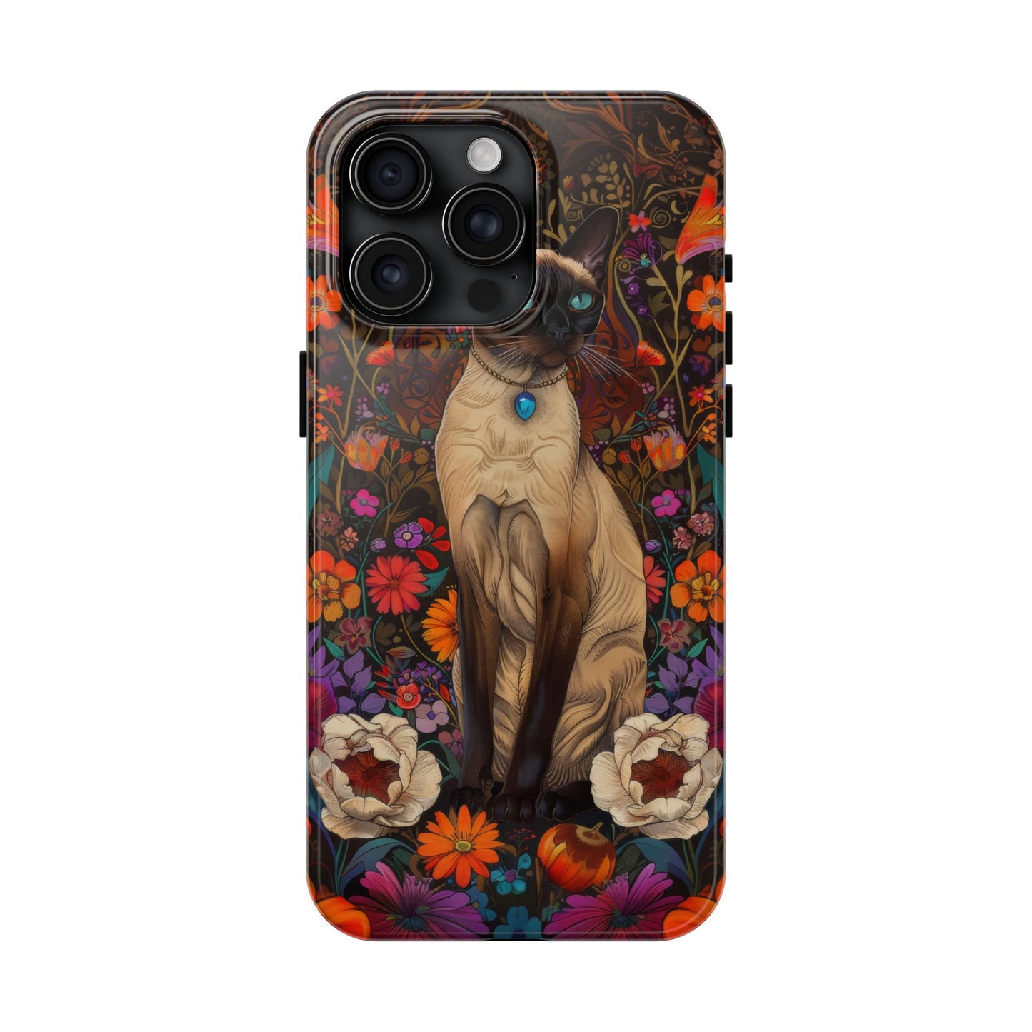 Art Deco Siamese Cat In The Style of William Morris iPhone Tough Case