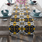 Blue And Yellow Floral Pattern, Azulejo Tile Design Table Runner Home Decor (Cotton, Poly ) Decorative Dining Room Table