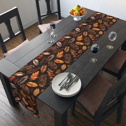 Thanksgiving Fall Leaves, Pine Cone And Feathers Decor Table Runner, Thanksgiving Table Decor, Fall Table Runners, Autumn Home Decor