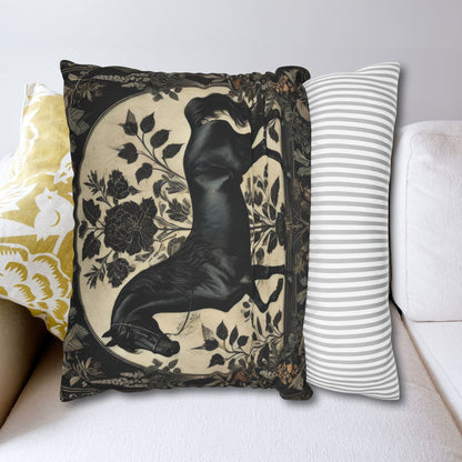 William Morris Arabian Black Horse Pillow, Botanicals Throw Cushion for Home Decor, Spun Polyester Square Pillow, Unique Gift for Horse