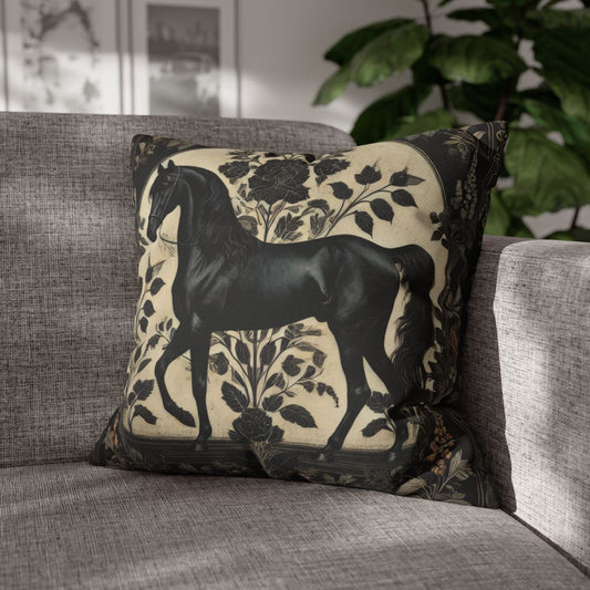 William Morris Arabian Black Horse Pillow, Botanicals Throw Cushion for Home Decor, Spun Polyester Square Pillow, Unique Gift for Horse