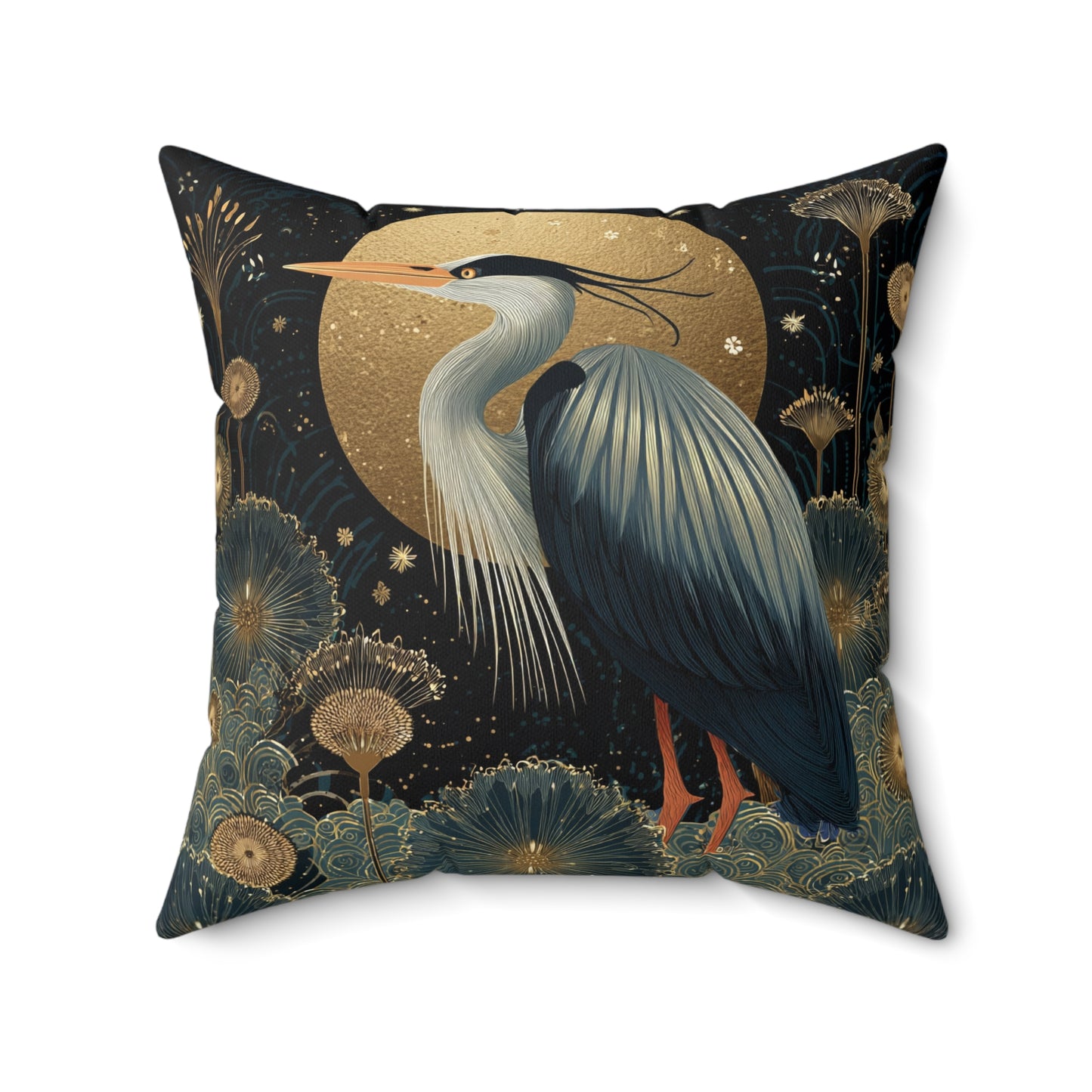 Heron Moon Decorative Pillow, Botanical Coastal Throw Pillow