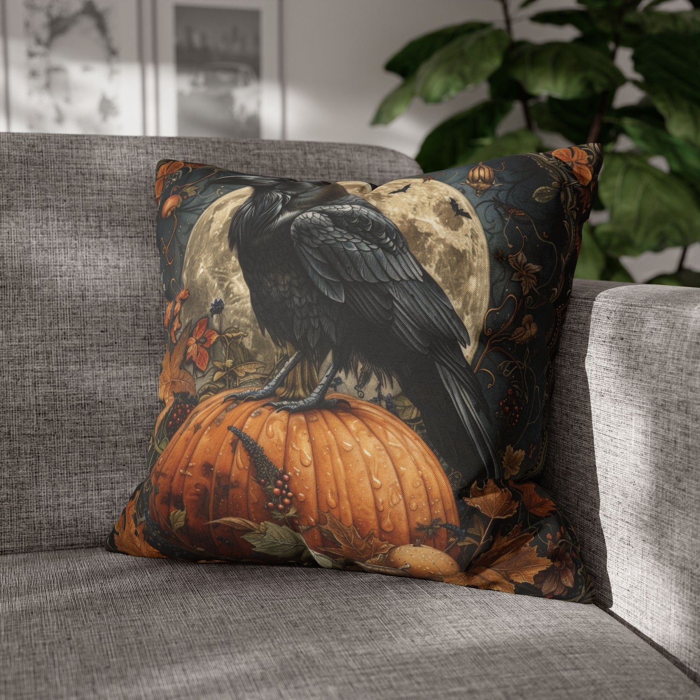 Art Deco Raven Witch Pumpkin Mystical Garden Decorative Pillowcase