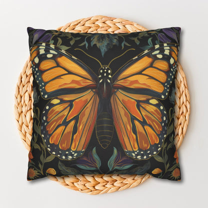 William Morris Inspired Monarch Butterfly Pillow, Decorative Monarch Butterfly Cushion, Spun Polyester Square Pillow
