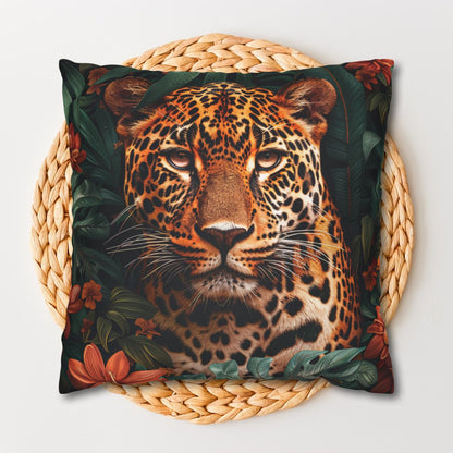 William Morris Inspired Leopard Pillow, Farmhouse Decorative Leopard Cushion, Spun Polyester Square Pillow