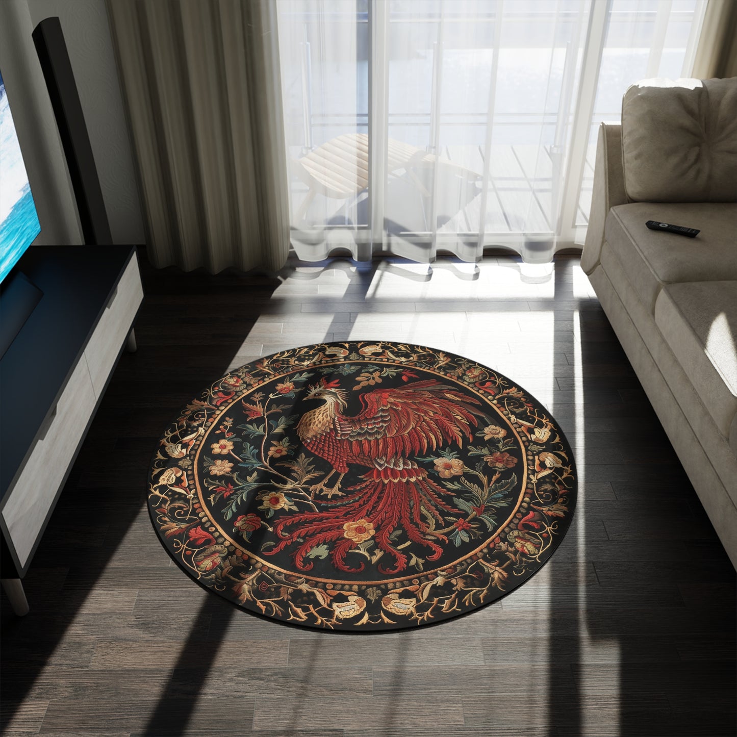Victorian Phoenix Round Rug: William Morris Tapestry Style