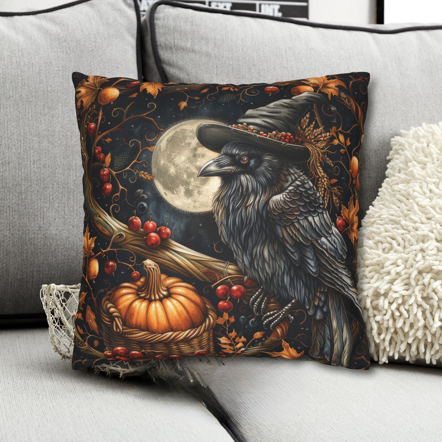 Witch Raven Pumpkin Square Pillowcase