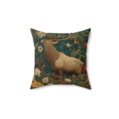 Majestic Elk Floral Pillow, William Morris Inspired Woodland Elf Decorative Pillow