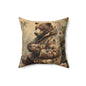 Cozy Floral Bear Tea Time Pillow Decorative Square Throw Pillow