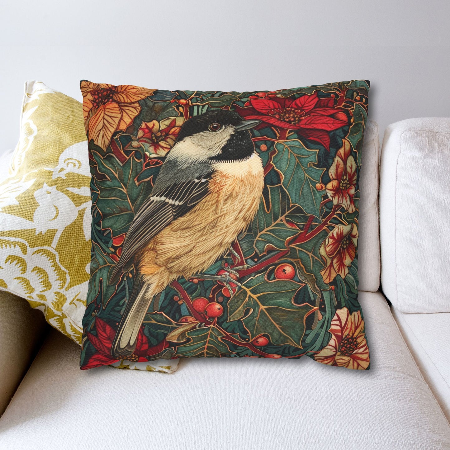 Chickadee Pillowcase: Vintage Winter Floral Accent Cushion