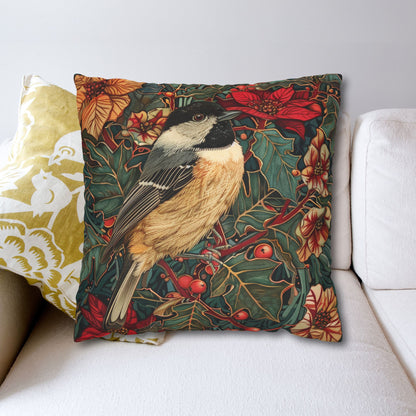 Chickadee Pillowcase: Vintage Winter Floral Accent Cushion