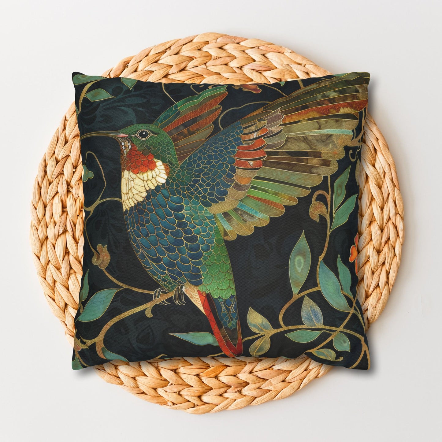 Art Nouveau Vibrant Hummingbird Pillowcase, Nature-inspired Home Decor, Throw Pillow for Living Room