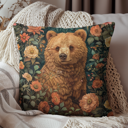 William Morris Floral Bear Pillow Spun Polyester Square Pillow | Decorative Home Accent