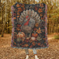 Thanksgiving Turkey Fall Woven Blanket, Fall Cozy Home Decor, William Morris Inspired Cotton Blanket