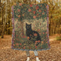 Black Cat Art Nouveau Woven Blanket, Cozy Home Decor, William Morris Inspired Cotton Blanket