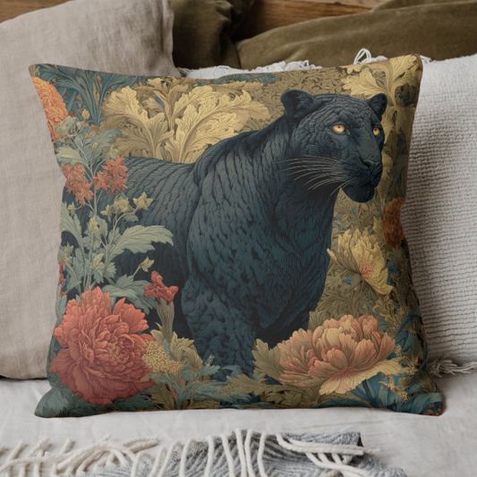 Black Panther Floral Decorative Pillow, Botanical Vintage Throw Pillow