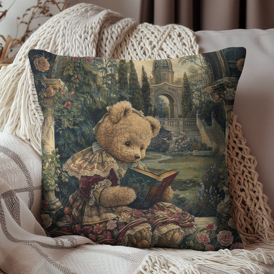 William Morris Inspired Rococo Teddy Bear Vintage Book Victorian Home Decor Throw Pillow