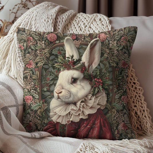 William Morris Inspired Vintage Victorian Rococo Bunny Christmas Home Decor Throw Pillow