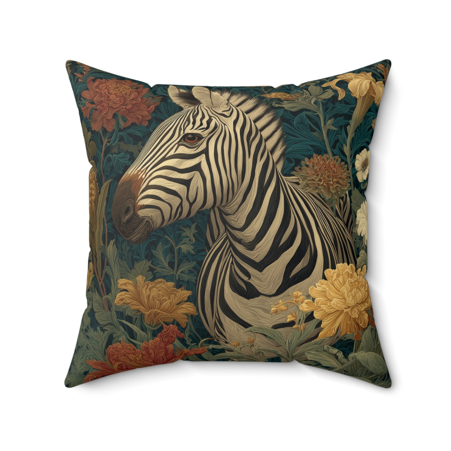 Zebra Botanical Decorative Pillow, William Morris Style Botanical Animal Cushion for Elegant Home Décor