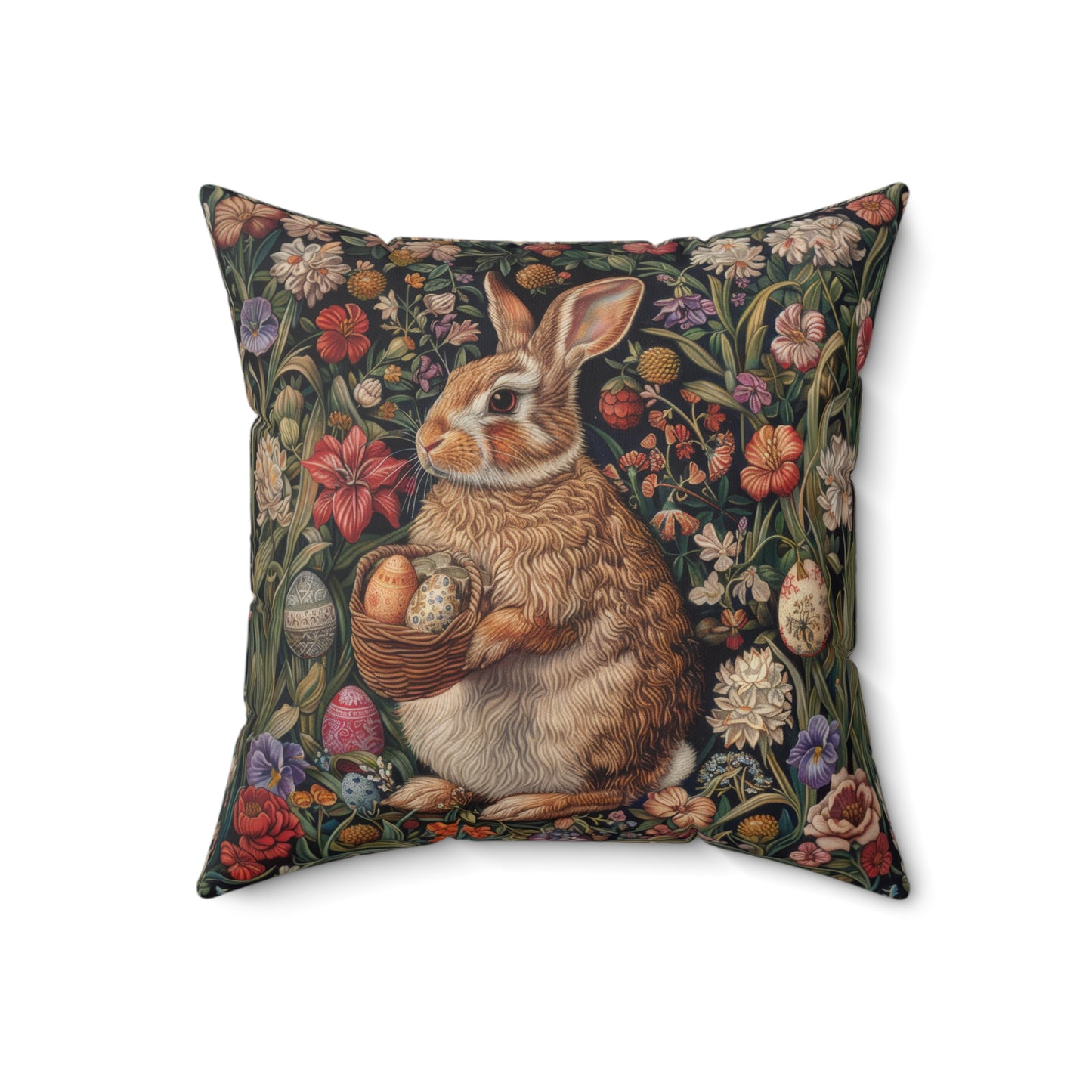 William Morris Inspired Easter Bunny Forest Florals Square Pillow, Throw Pillow, Home Decor, Accent Pillow, Easter Decor