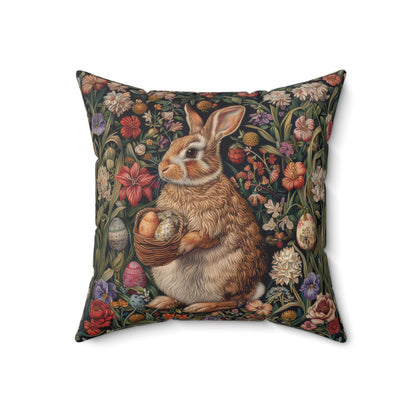 William Morris Inspired Easter Bunny Forest Florals Square Pillow, Throw Pillow, Home Decor, Accent Pillow, Easter Decor
