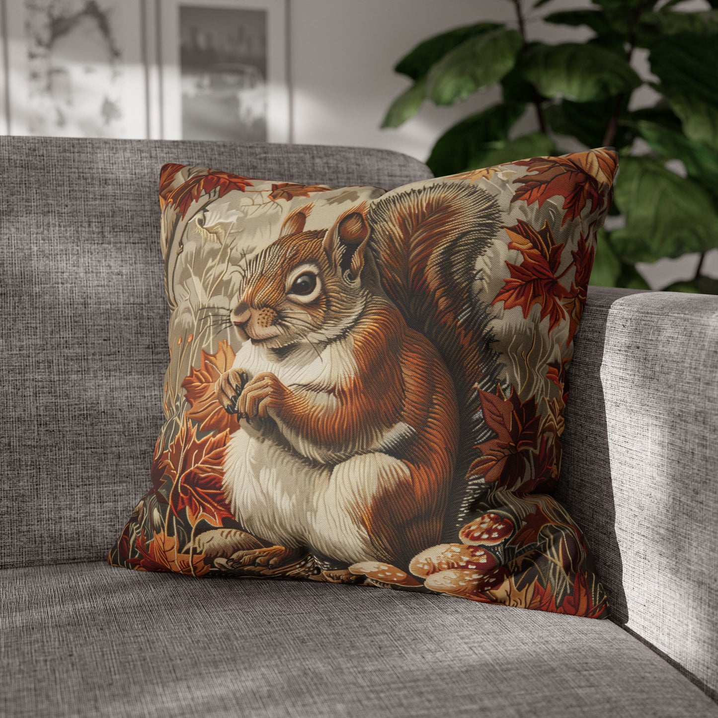 Woodland Brown Squirrel Fall Autumn Forest Decorative Pillowcase