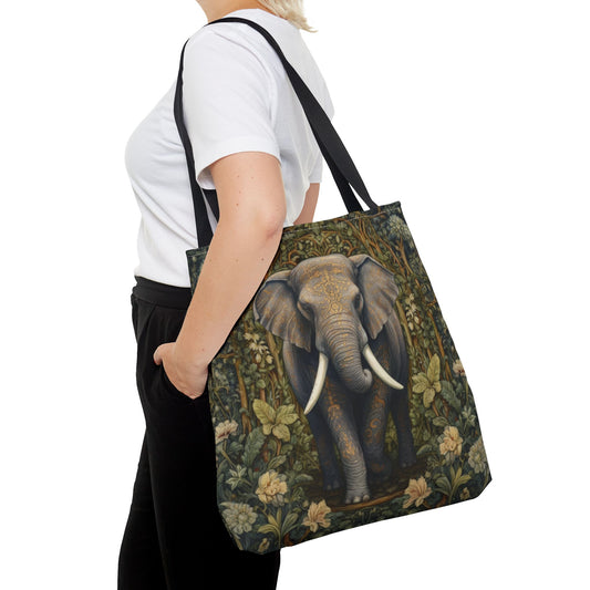 Forestcore Elephant Tote Bag, William Morris Inspired, Elephant Tote Bag, Cottage-core Tote Bag, Eco-Friendly Carryall
