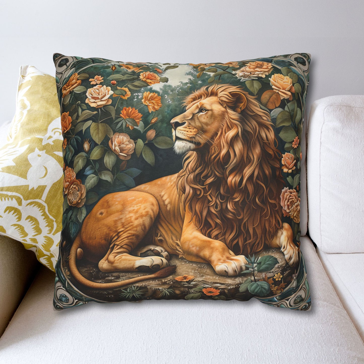 Forest Lion Decorative Polyester Square Pillowcase