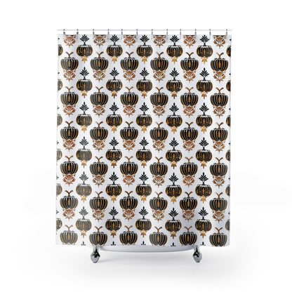 Gothic Damask Pumpkins Shower Curtain - Fall Vibes Bathroom Decor,