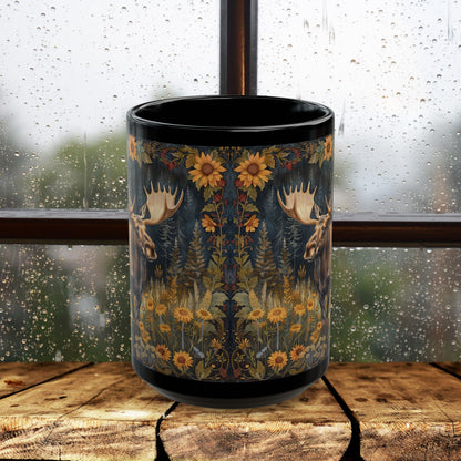 Moose Sunflower Coffee Mug: William Morris Inspired Nature Art