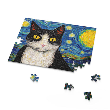 Tuxedo Cat The Starry Night Puzzle Van Gogh  (120, 252, 500-Piece) Gift-Ready Box, Adult Jigsaw Puzzle