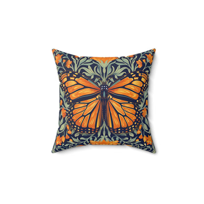 William Morris Inspired Monarch Butterfly Spring Pillow, Decorative Monarch Butterfly Polyester Square Pillow